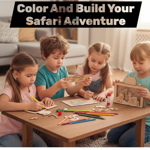 Image of BAGJI TOYS 3D Wooden Painting Kit for Kids Ages 4-8 - DIY Arts & Crafts Set with Dinosaur, Ocean & Jungle Animal Shapes, 12 Paints & 1 Brush - Creative Art Activity, Return Gifts, Birthday Party Favor, Return Gift