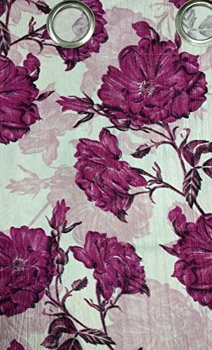 Image of Queenzliving Indie Garden Crushed Texture Printed Curtains, Door 7 feet- Pack of 2, Dark Pink