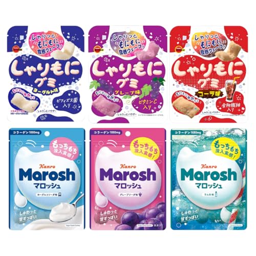 【アソート】食べ比べ 食感グミ しゃりもに 3種類 マロッシュ 3種類(ヨーグルト、グレープ、コーラ、ヨーグルトソーダ、グレープソーダ、ラムネ)