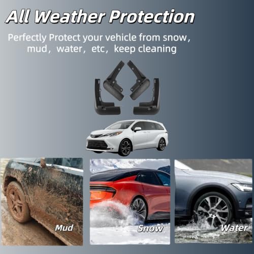 Image of No Drill Mud Flaps Compatible with 2021-2025 Toyota Sienna /Granvia(All Hybrid Models)，OEM Style Textured Black Custom Fit All Weather Toyota Sienna /Granvia Exterior Accessories(Set of 4)
