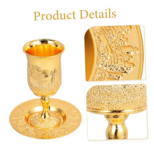 Coupe à vin Kiddush dorée et plateau de service pour rituel de Shabbat