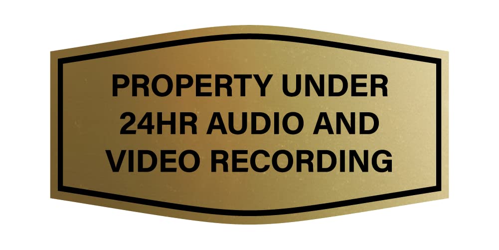 Signs ByLITA Fancy Property Under 24Hr Audio and Video Recording Sign (Brushed Gold) - Small 2 Pack