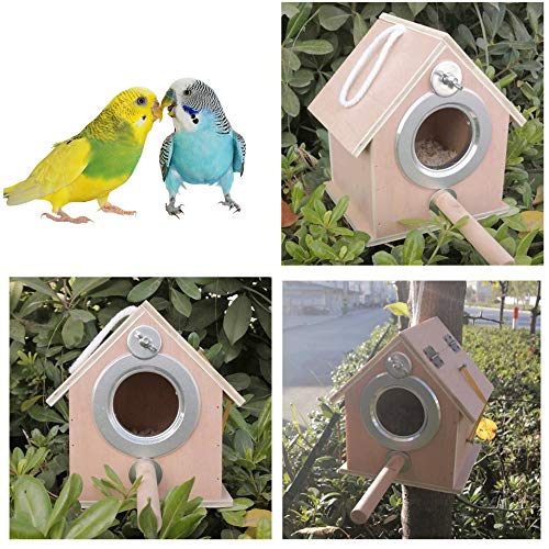 Image of alfyng Parakeet Nest Warm Box, Bird Breeding Box, Parrot Wood House Nesting Box, Parrotlets Budgie Mating Box, Aviary Cage Box for Lovebirds, Cockatiel, with Birds Stand Perch