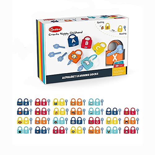 Never Land1n9 Preschool ABC Learning Toy Locks for Toddlers, Early Education Alphabet Learning Toys Set for Kids, IQ Training Educational Games Combination, Including 26 Locks and 26 Keys