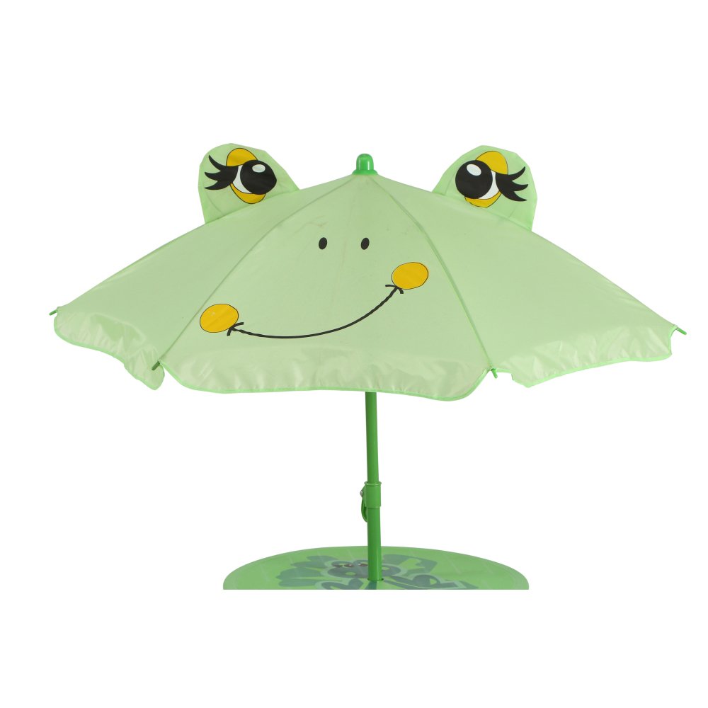 Siena Garden 672614 Froggy Set pour Enfants 2 Fauteuils Pliants + 1 Table + 1 Parasol Motif de Grenouille Acier Vert