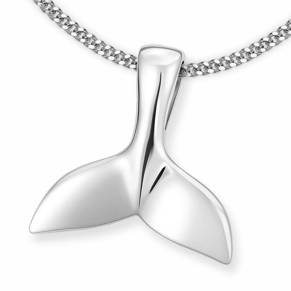 CLEVER SCHMUCK Walflossen Kette Silber Anhänger Flosse 20 mm + Panzerkette 45 cm Sterling 925 im Schmucketui blau