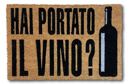 KOKO DOORMATS Zerbino ingresso casa in Fibra di Cocco “Hai Portato El Vino?” | Tappeto Ingresso Esterno con Base Antiscivolo in PVC | Design Simpatico e Resistente da 40x60 cm per Porta d’Ingresso
