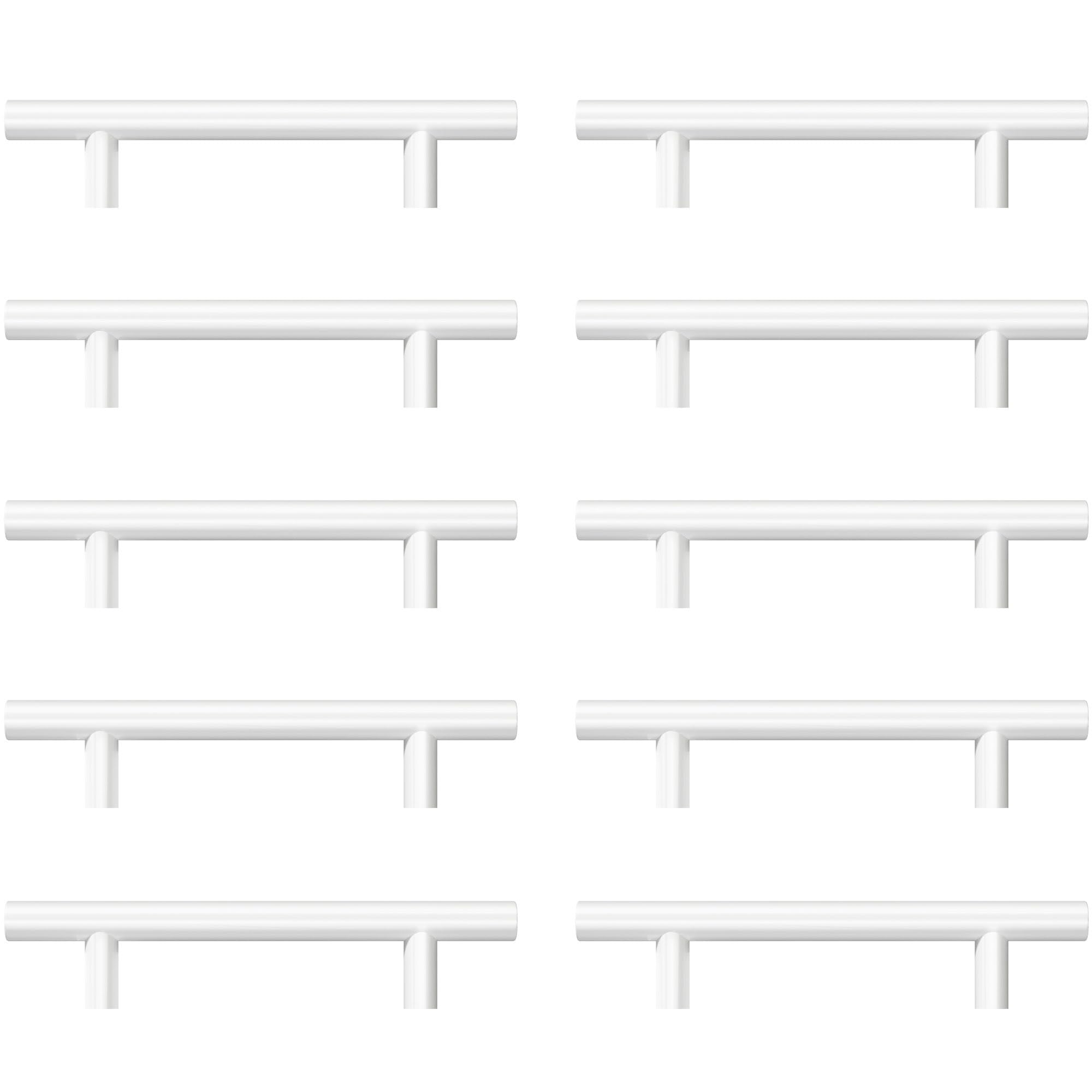 AwmnSrman Kitchen Cupboard Handles White 10 Pack 96 mm(3,78 inch) Hole Center, Powder Coated Stainless Steel Installation of Holes