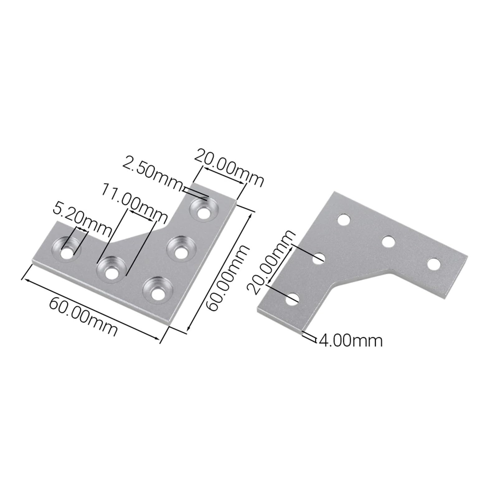 Escuadras Metalicas 4 piezas de 5 orificios 90 grados for placa unión esquina, tira conexión for perfil aluminio(L5-Silver)