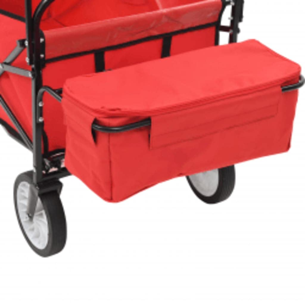 Klappbarer Handwagen mit Sonnendach Stahl Rot, Transportwagen mit 75 kg Kapazität, Faltbarer Rollwagen mit 360° drehbaren Rädern, Plattformwagen für Garten, Reisen und Transport