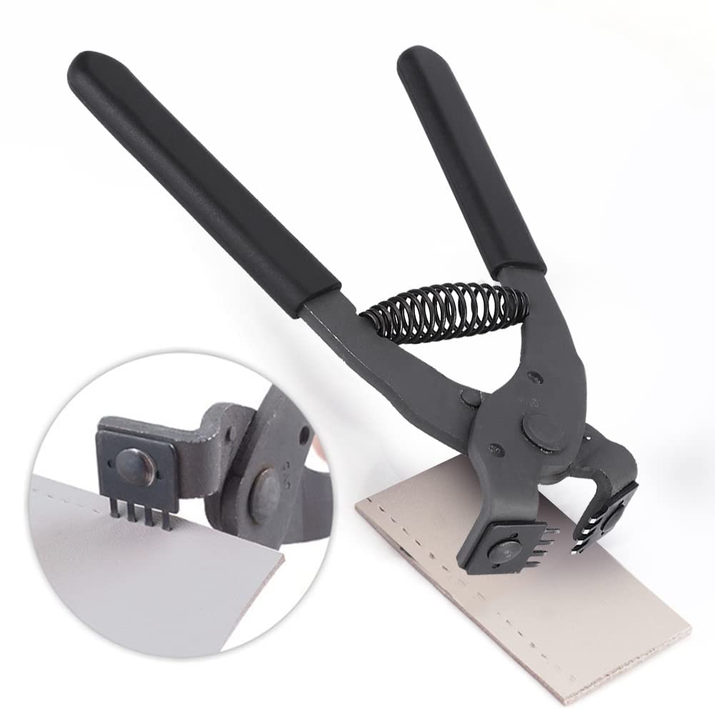 Leather Punch Tool Silent Pliers, 6.7in Handheld Hole Punch with 0.15in Head, 4mm-2/4 Teeth Stitching Hand Pliers for Leather Art, Belts, Straps, Saddles, and Shoes (4mm-4 Teeth)