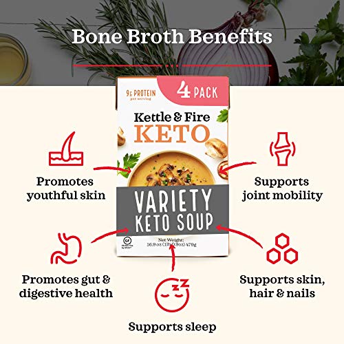 Keto Soup Variety Pack by Kettle and Fire, Pack of 4, Spicy Cauliflower, Butter Curry, Broccoli Cheddar, Mushroom Bisque, Gluten Free, Paleo Friendly, Collagen Soup on the Go, Protein, 16.9 fl oz - Thumbnail 5