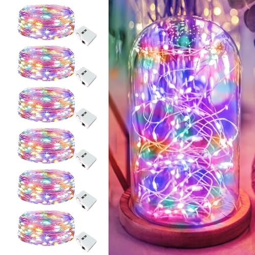 Image of 6 Pack Fairy Lights Battery Operated - 7ft 20 Led Twinkle Lights 3 Modes, Multi-Colored Bulk Mini String Lights Waterproof for Mason Jars Vases DIY Party Wedding Decoration Christmas