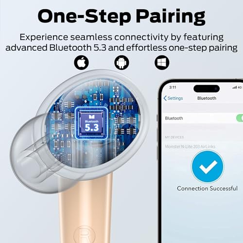 Monster N-Lite 203 AirLinks Wireless Earbuds w/ Bluetooth 5.3, 30H Playtime & IPX6 (Gold) - image 8