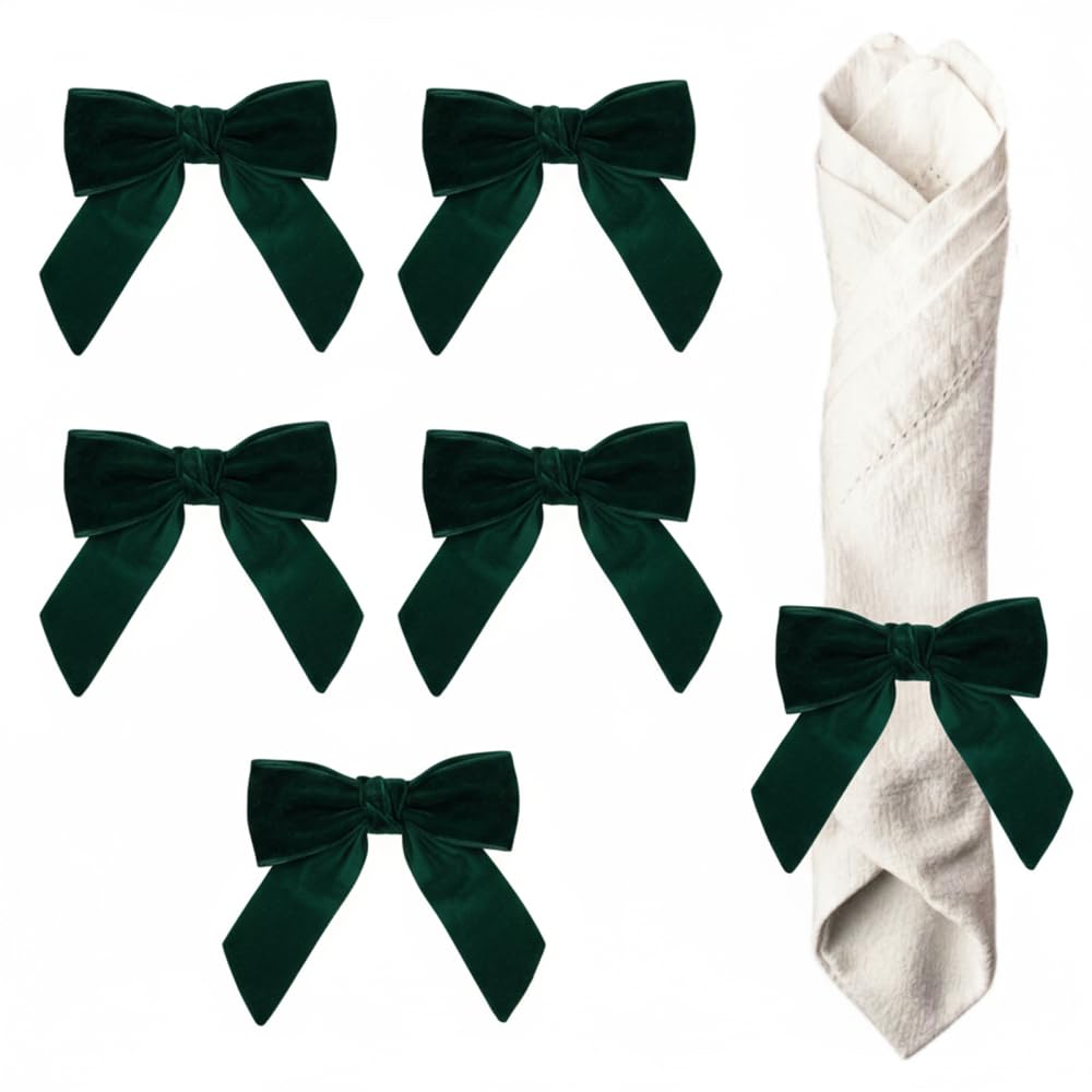 Bow Napkin Rings, 6PCS 5.1" x 2.2" Velvet Bows Napkin Buckles Vivid Bow Tissue Ring for Christmas Wedding Thanksgiving Party Holiday Decorations