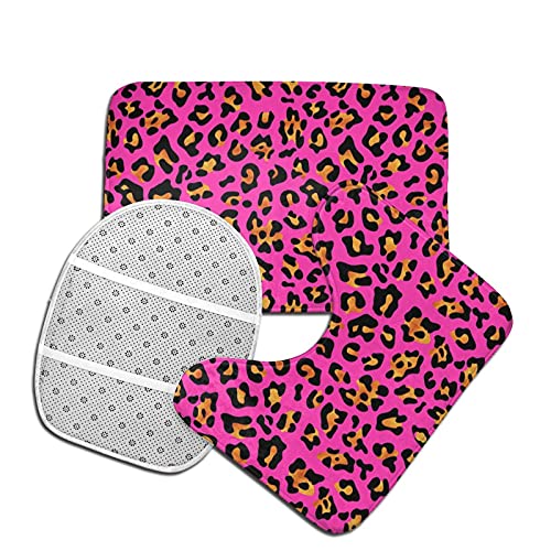 MBNGGAB Badematte + Konturmatte + WC-Deckelbezug, Rosa Leopardenmuster 3 Stück Badematten Set, mit rutschfester… – Bild 5