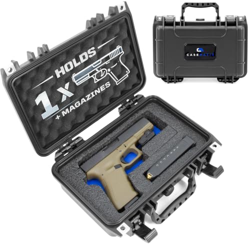 CASEMATIX Hard Gun Case for Pistols – TSA Approved Waterproof & Shockproof Handgun Case for 9mm, Compact Pistols & Accessories – Custom Foam Interior with Adjustable Inserts