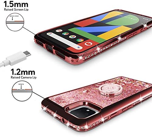 Silverback Google Pixel 4 XL Case, Moving Liquid Holographic Sparkle Glitter Case with Kickstand, Bling Diamond Rhinestone Bumper W/Ring Slim Google Pixel 4 XL Case for Girls Women 2019 -Rose Gold