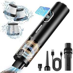 Handheld Vacuum Cordless, Upbooz Portable Car Vacuum, 14000PA Powerful Suction Vacuum Cleaner with LED Light and Air Duster 2 in 1, Low Noise Rechargeable Mini Hand Held Vacuum for Car Home Pet Office