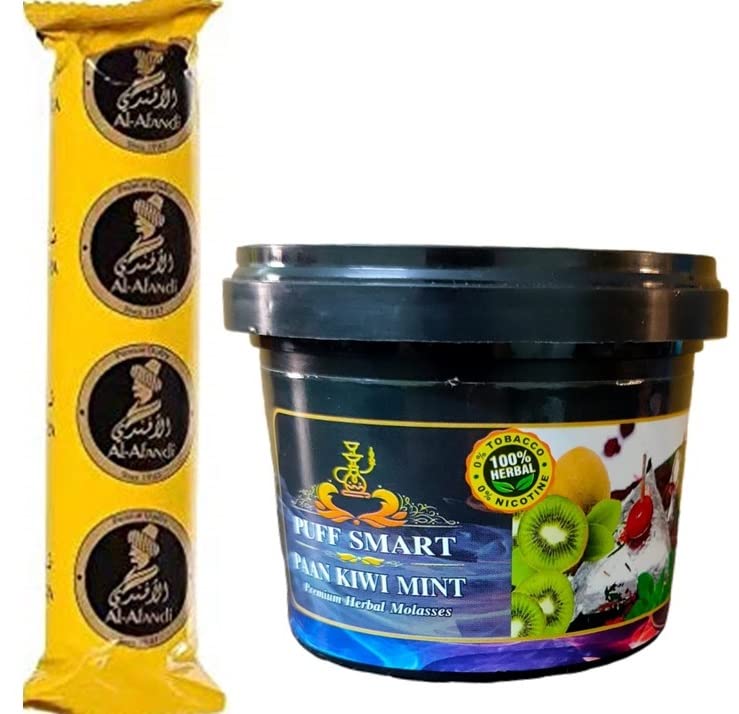 PUFF SMART Premium Herbal Flavor Paan Kiwi Mint (100G) With 1 Mr.Hookah Quick Light Charcoal Combo (100% Tobacco And Nicotine Free)-image-8