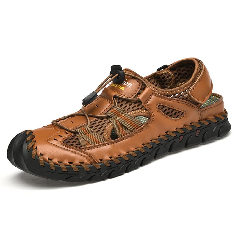 LLTMALL Men's Walking Sandals Closed Toe Breathable Sandals Leather Lace Adjustable Summer Water Sandals Shoes