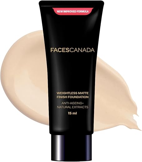 FACESCANADA Weightless Matte Finish Foundation – Ivory, 15ml | Lightweight | Natural Finish | Anti-Ageing | Non-Clog Pores | Enriched With Olive Seed Oil, Grape Extract, Shea…