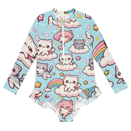 Image of Girls One Piece Swimsuits Long Sleeve Swimsuit Zipper Bathing Suits Swimwear