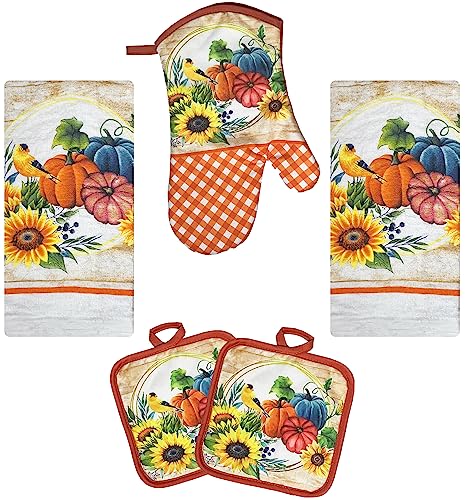 Lobyn Value Packs Apple Orchards Kitchen Towel 5 Piece Linen Set 2 Towels 2 Pot Holders 1 Oven Mitt