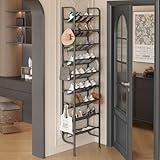 Ornestia Zapatero para Puerta, Zapatero MetáLico de 9 Estantes para Colocar detráS de la Puerta, Zapatero Abierto, con 12 Ganchos para Despensa, Recibidor, SalóN (Negro, 45.4 x 20 x 175 cm)