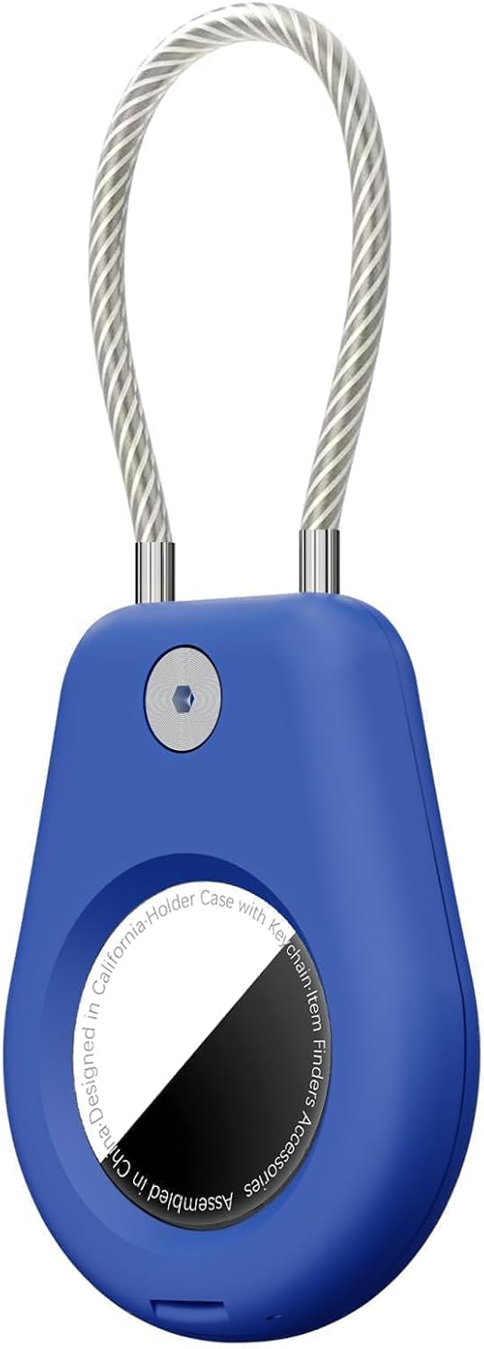 for AirTag Keychain Holder with Wire Cable, Secure for Air tag Lock Case, Compatible with AirTags, Key Ring Key Chain Luggage tag, Protective for AirTag Accessory for Keys, Luggage, Dark Blue