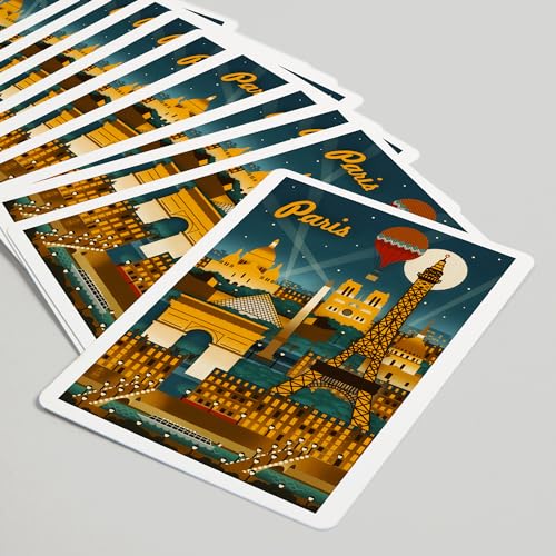 Lantern Press Paris, France, Retro Skyline, 52 cartas poker miniatura 5
