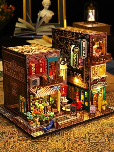 CRIOLPO Miniatura casa delle Bambole, Fai da Te Kit di Dollhouse di Legno, DIY Casa delle Bambole in Legno Majestic Mansion con Accessori e Mobili Book Nook Kit (Angolo della strada)