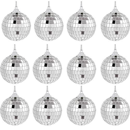 TAODAN 12PCS 1.2inch Mirror Disco Balls Disco Ball Decoration Hanging Mirror Ornament Mini Disco Ball Party Decoration Small Disco Balls Valentines Tree Decorations for Wedding