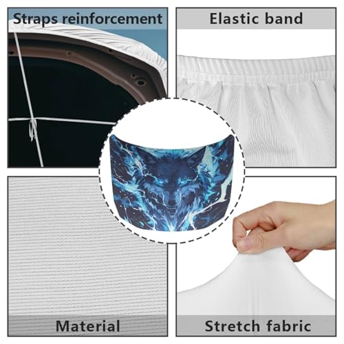 Image of Cool Wolf Car Hood Cover Elastic Car Hoods Protector Lightning Design Auto Hood Flag Waterproof Automotive Accessories for SUV Sedans Trucks Pickup