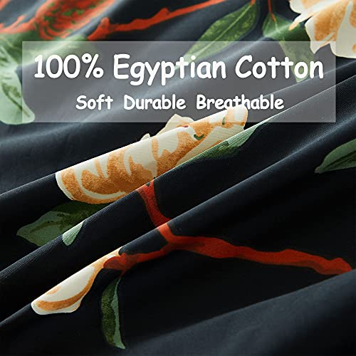 Image of FADFAY Sheets Set King Shabby Black and Yellow Floral Bedding Elegant Peony Sheets Set Vintage Farmhouse Bedding Soft 100% Egyptian Cotton 800 Thread Count Deep Pocket Fitted Sheet, 4Pcs-King Size