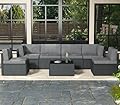 AECOJOY 7 Piece Outdoor Patio Furniture Set, Outdoor Sectional Conversation Furniture Chair with Coffee Table,Patio Sectional for Garden,Backyard(Grey Cushions and Black PE Rattan)