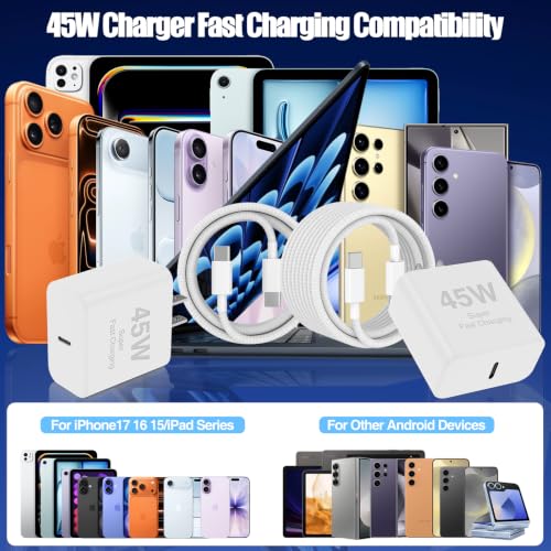 Image of USB C Charger Fast Charging,2Pack 45W Type C Fast Charger Block& Cable
