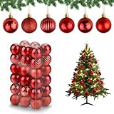 HONXUN Juego de 36 bolas de Navidad rojas de 4 cm, plástico, irrompibles, 6 diseños, decoraciones festivales