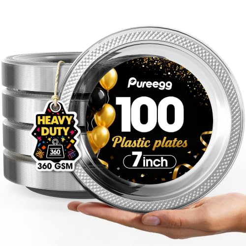 Pureegg 7-Inch Clear Plastic Dessert Plates 100-Count Disposable Party Plates BPA-Free Small Salad & Cake Plates for Parties BBQ Picnic Buffet