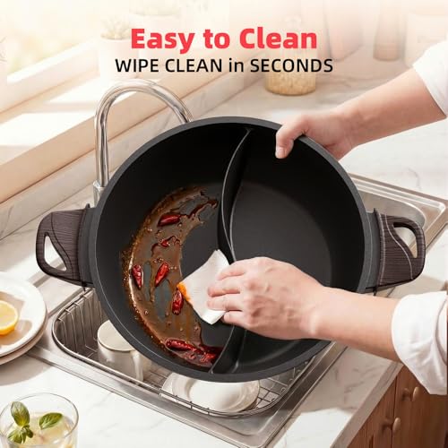 Image of TWIN Electric Hot Pot with Divider | PFAS-Free Ceramic Nonstick Pot | EvenHeat Cast Aluminum Body | 1500W Fast Heating | Dual-Flavor Shabu Shabu Pots for Family Use | 1-Yr Warranty