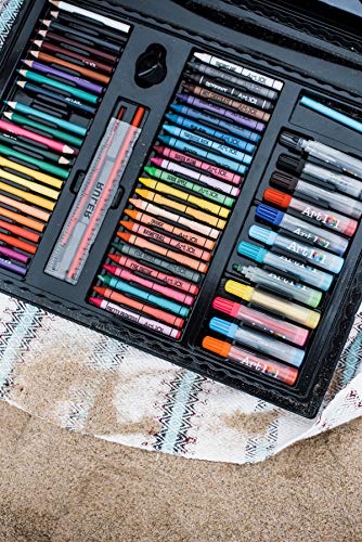 Art 101 Budding Artist 179 Piece Draw Paint And Create Art Set With Pop-Up Double-Sided Easel, Includes Markers, Crayons, Paints, Colored Pencils, Case Includes Pop Up Easel, Portable Art Studio #TOP6