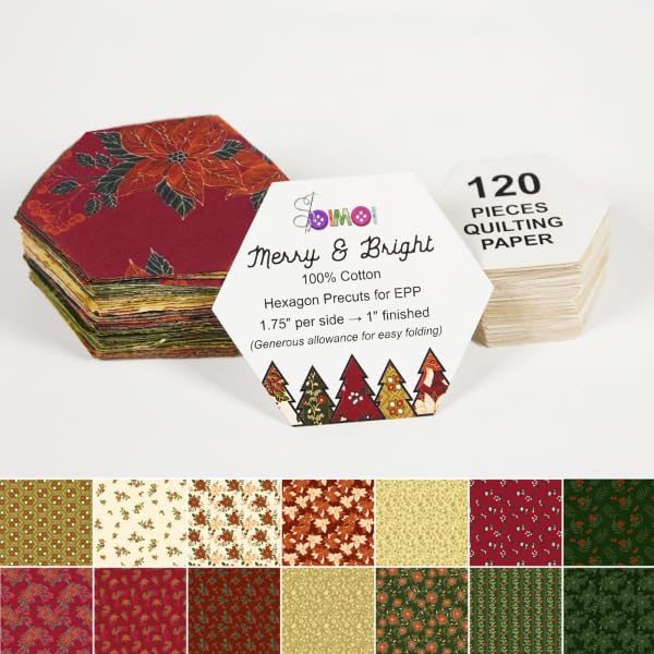 Soimoi Hexagon Precut Quilt Kit – 120 Cotton Fabric Hexagons + 120 EPP Papers – 1.75" Quilting Cotton Shapes for English Paper Piecing, Patchwork & Honeycomb Quilts — image 1