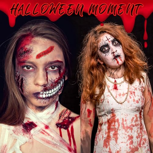 Halloween Special Effect Makeup Kit 6 Colors Fake Blood Face Body Painting, Liquid Latex Sfx Makeup with Skin Wax and Scar Stickers, Multiple Accessories for Vampire Zombie and Fake Scar - Image 8