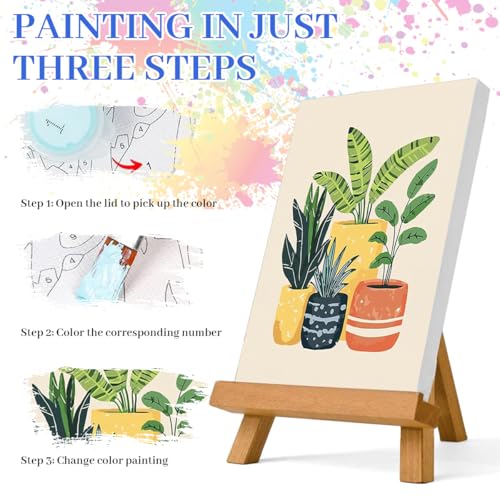 Image of HASTHIP DIY Paint by Numbers Kit for Adults & Kids, Potted Green Plants Painting on Canvas, Modern Botanical Wall Art Acrylic Painting Set with Brushes & Numbered Pigments, 40x50cm