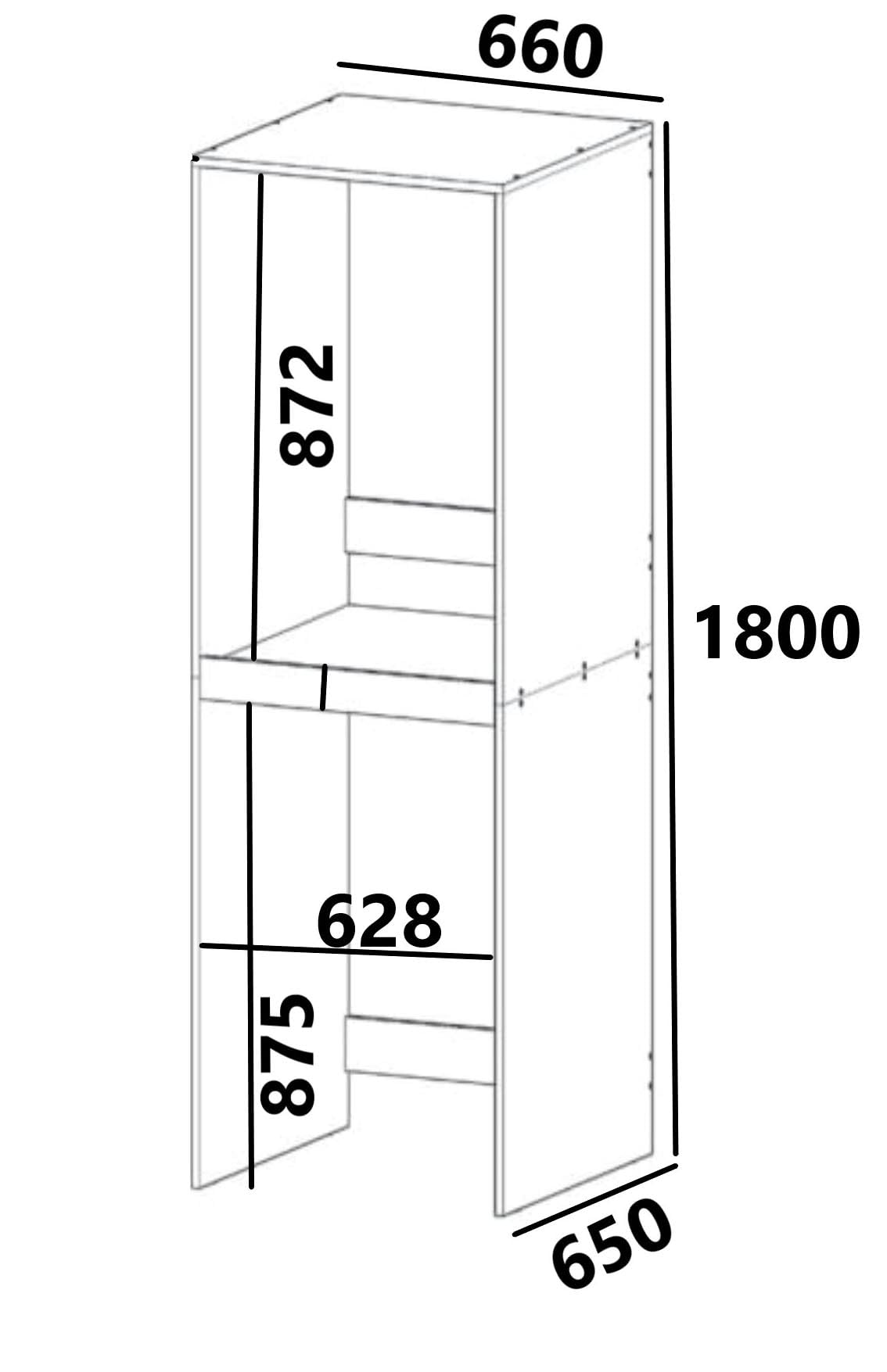 GERMAN Waschmaschinenschrank geeignet für Waschmaschine & Wäschetrockner Weiß Waschmaschinenschrank | Überbauschrank für Badezimmermöbel, 180x66x65 cm