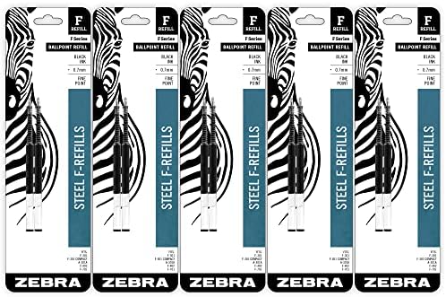 Zebra Pen F-Series Ballpoint Stainless Steel Pen Refill, Fine Point, 0.7mm, Black Ink, 10-Pack, (50073)