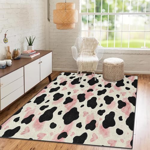 Tapete lavable 5'x7' con diseño de vaca y respaldo antideslizante miniatura 4