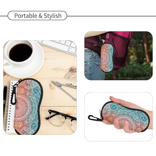 Hion Eyeglass Case Sunglasses Soft Pouch with Belt Clip Ultra Light Neoprene Zipper Eyeglass Case Printed Sunglass Bag for Stylish Portable Travel Glasses Casefor Men & Women(Mandala Diamond)
