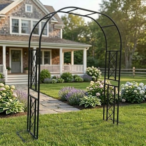 Heavy Duty Garden Arbor, 270cm Steel Archway do roślin wspinaczkowych, rama z róży malowanej proszkowo z podstawą, Wytrzymała zewnętrzna metalowa pergola podpora dla wystroju ogrodów tarasowych