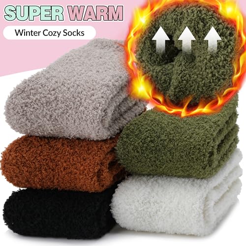 Image of Fuzzy Socks Warm Fluffy Winter Cozy Thick Plush Slipper Sleep Comfy Crew Socks for Women & Men 5 Pairs